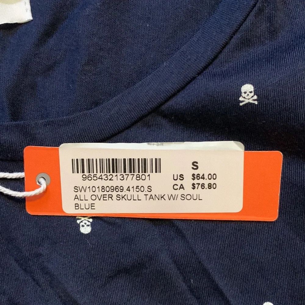 NWT 🏴☠️ Soulcycle x Sundry Navy Blue Skull Print Tank. size S - Picture 3 of 7